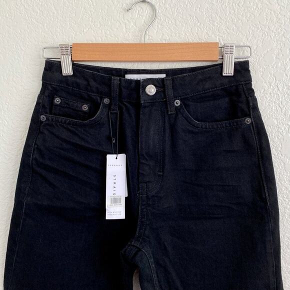 NWT Topshop High Waisted Straight Leg Jeans Raw Hem Black Denim Women's 4 / 26‎ - Picture 3 of 7
